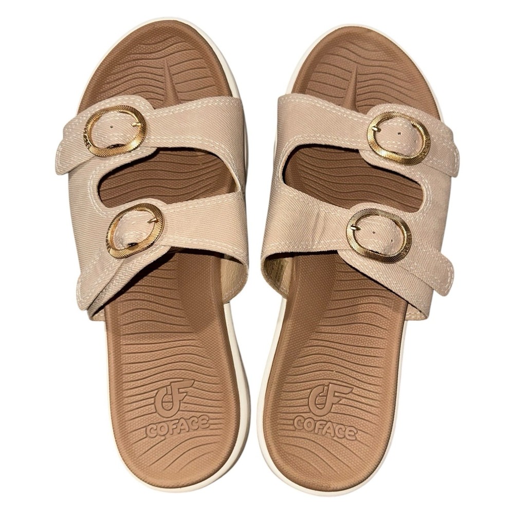 COFACE‎ Slide Sandals Womens 8.5 Beige Comfort Double Strap Buckle